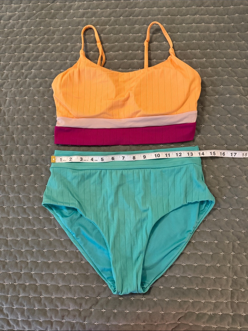 Senita Athletics Orange Top & Teal High-Waist Bikini Set